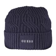 Guess Blå Herr Broderad Logo Beanie Mössa Blue, Herr