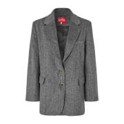 Cras Klassisk Oversized Blazer Grå Herringbone Gray, Dam