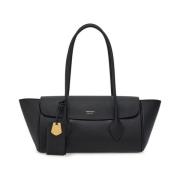 Salvatore Ferragamo Logo Print Svart Läder Tote Väska Black, Dam