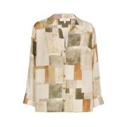 Marie Méro Abstrakt Tryck V-ringad Blus Beige, Dam