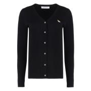 Maison Kitsuné Rästickad kofta med Fox Front-patch Black, Dam