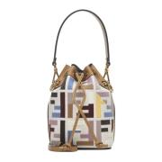 Fendi Broderad Canvas Dragsko Väska Elfenben Multicolor, Dam