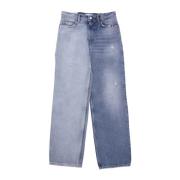 Amish Hög Midja Denim Jeans Two Face Blue, Dam