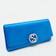 Gucci Vintage Pre-owned Satin kuvertvskor Blue, Dam