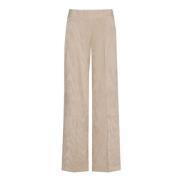 Marie Méro Velour Wide-Leg Byxor i Beige Beige, Dam