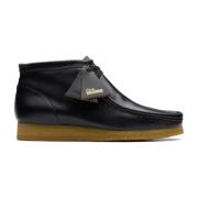 Clarks Svart läder Wallabee stövel Black, Herr