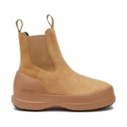 Moon Boot Beige Mocka Platta Skor med Stor Gummisula Beige, Dam