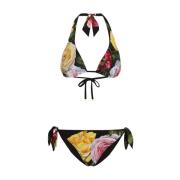 Dolce & Gabbana Peonies Print Bikini Set med Pouch Multicolor, Dam