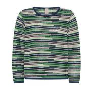 Skovhuus Randig Openwork Pullover i Jeansblå Multicolor, Dam