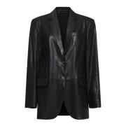 Brunello Cucinelli Svart läderblazer med hakrevers Black, Dam