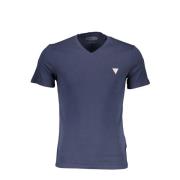 Guess Blå Bomull V-Hals T-Shirt med Logo Blue, Dam