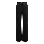 Msgm Italienska Svarta Högmidjade Breda Ben Jeans Black, Dam