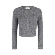 Elisabetta Franchi Grå Bouclé Kortärmad Kofta Gray, Dam