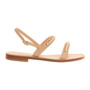 Paola Fiorenza Lädersandal med pärlor Beige, Dam