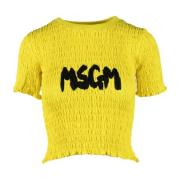 Msgm Bomull T-shirt med unik design Yellow, Dam