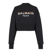 Balmain Croppad sweatshirt med Paris-tryck Black, Dam