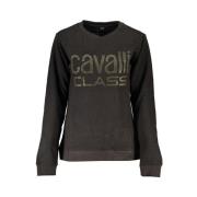 Cavalli Class Svart bomullströja med strasslogo Black, Dam