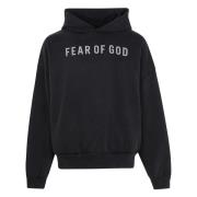 Fear Of God Grå Logo Overlapped Hoodie Black, Herr