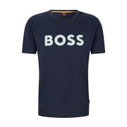 Boss Orange Blå Bomull T-shirt med Logotyptryck Blue, Herr