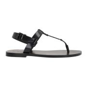 Saint Laurent Svarta Läderplatta Sandaler Black, Herr