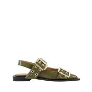 Ganni Chunky Buckle Ballerina Skor Green, Dam