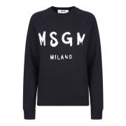 Msgm Svart Bomullssweatshirt med Framtryck Black, Dam