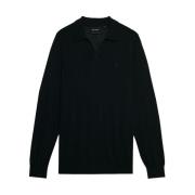 Lyle & Scott Svart Merino Krage Tröja Black, Herr