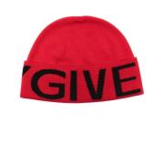 Givenchy Röd/Svart Jacquard Beanie Mössa Red, Herr