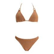 Hunza G Rynkad Triangel Bikini Set med Ringar Brown, Dam