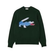 Lacoste Vintage Rundhals-Stickpullover mit Krokodilmotiv Green, Herr