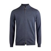 Stenströms Blå Merinoull Zip Cardigan Blue, Herr