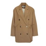 Ganni Oversized Blazer i Drapey Melange Brown, Dam