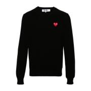 Comme des Garçons Stickad Hjärta-Tröja i Svart Ull Black, Herr