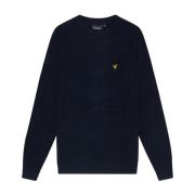 Lyle & Scott Stickat Våffelstickad Tröja Blue, Herr