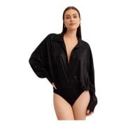 Norma Kamali Svart Skjorta Body Oversize V-Hals Black, Dam