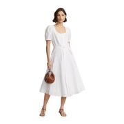 Ralph Lauren Vit Linne Midi Klänning White, Dam