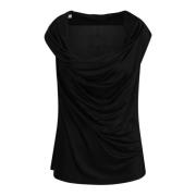 Helmut Lang Draped Ärmlös U-Hals Topp Black, Dam