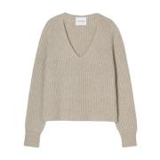 Closed Beige V-ringad Tröja Fisherman's Rib Beige, Dam