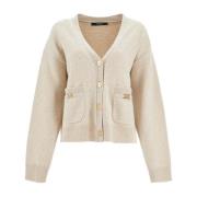 Versace Lyxig Ull Cashmere Kofta Beige, Dam