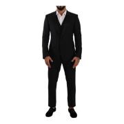 Dolce & Gabbana Svart Slim Fit 3-delat Kostym Black, Herr