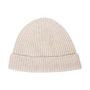 Eleventy Kashmir Siden Räfflad Beanie Mössa Beige, Unisex