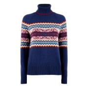 Gallo Damers blå turtleneck med dekorativt julmotiv Multicolor, Dam