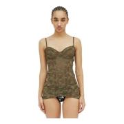 Diesel Camouflage Spets Korsett Slip Top Brown, Dam