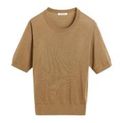 By Malene Birger Ljusbrun T-shirt med Monogramdetalj Brown, Dam