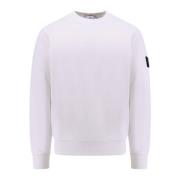 Stone Island Bomullsweatshirt med ribbad rund hals White, Herr