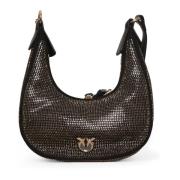 PINKO Strass Hobo Väska med Brioche Stil Black, Dam