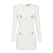 Balmain Tweed Kort Klänning White, Dam