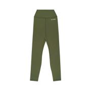 Sporty & Rich Högmidjade Logo Legging i Moss/Vit Green, Dam