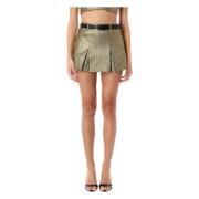 Self Portrait Guld Metallic Jacquard Skort med Bälte Yellow, Dam