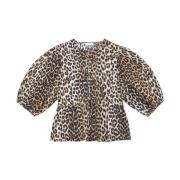 Ganni Leopard Peplum Slips Blus Brown, Dam